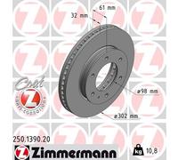 2x Disque de frein ventilé de l'intérieur 250.1390.20 ZIMMERMANN pour FORD MAZDA