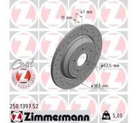 ZIMMERMANN Disques de frein Arrière 250.1397.52 Ø302mm Kit 2x Hauteur 41mm Ép.11mm FORD Focus Mk3