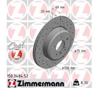 ZIMMERMANN 2X Disque De Frein Arrière Ø330 Mm Intégré Ventilé Perforé Pour BMW 5
