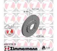 Zimmermann 2X Disque De Frein Avant Ø239 Mm Ventilé Pour VW Polo 9N_ 1.2 12V