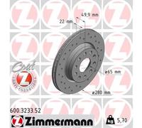 Zimmermann 2X Disque De Frein Avant Ø280 Mm Intégré Perforé Pour VW Golf V