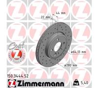 ZIMMERMANN 2x Disque de Frein Avant Ø280 MM pour Mini R56 Cooper One R59 R57