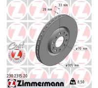 ZIMMERMANN 2X Disque De Frein Avant Ø305 Mm Ventilé Pour Fiat 500X 334_ 1.4