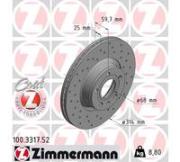ZIMMERMANN 2x Disque de Frein Avant Ø314 MM Außenbelüftet Perforé pour Audi A6