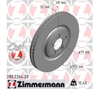 ZIMMERMANN 2x Disque de Frein Avant Ø355 MM Aéré Internement pour Jaguar Type F