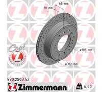 ZIMMERMANN 2x Disques de Frein Arrière Ø312 MM Aéré Internement Perforé pour
