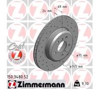 ZIMMERMANN 2x Disques de Frein Arrière Ø345 MM Aéré Internement Perforé pour BMW
