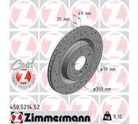ZIMMERMANN 2x Disques de Frein Arrière Ø350 MM Aéré Internement Perforé pour