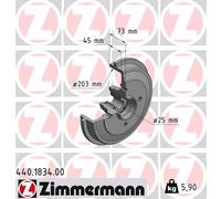 ZIMMERMANN 440.1834.00 Tambour de frein pour CITROËN,DS,PEUGEOT