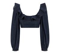Zimmermann - Aster Denim Frill Top - Femme - Blouses et Chemises - Bleu - Taille: 36 FR