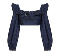Zimmermann - Aster Denim Frill Top - Femme - Blouses et Chemises - Bleu - Taille: 44 FR