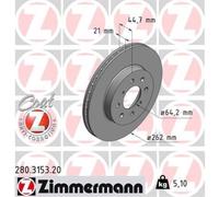 ZIMMERMANN Disques De Frein Avant Ø262 Mm Intérieur Ventilé Pour Honda Civic VI