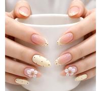 Zimocepuz French Almond Press-On Nails, Floral Polka Dot, 24 Pcs
