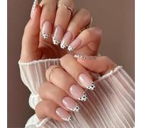 Zimocepuz French Ongles Press On en forme d'Amande Moyenne, 24 Pièces Points Lait Printemps et Été Ongles Press On, Tenue de Tous les Jours pour Dames, Naturel Réutilisable