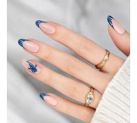 Zimocepuz Ongles Press-On en amande avec pois bleus et baleine French, 24 pièces