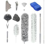 Zimoer 13 Pièces Set de Plumeaux Télescopiques, Poussiere Plumeau Lavable Microfibre, Plumeau Télescopique Lavable, Plumeau Poussiere Telescopique, Plumeau en Poils de Poulet Tete de Loup Telescopique