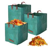 Zimoer 3 x 125L Sac Jardin Déchets Verts Résistant, Grand Sac de Rangement Carré en Polypropylène Réutilisable pour Feuilles, Branches, Herbe et Déchets Ménagers (Vert)