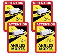 Zimoer 4 Pièces Autocollant Attention Angles Morts, Autocollants Angles Morts Poids Lourds, 17 x 25 cm, Adhésif Autocollant pour Camions Voitures Camping Car Bus