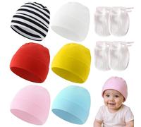 Zimoer 6 Bonnets & 2 Paires de Moufles Anti-Griffes pour Nouveau-Né en Coton | Ensemble Léger pour Bébé Fille et Garçon 0-3 Mois | Idéal pour Trousseau de Maternité, Cadeau de Naissance