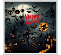 Zimoer Halloween Fenêtre Autocollants, 9 Feuilles Halloween Stickers Réutilisables Décorations de Fête d’Halloween avec Citrouille Chauves-Souris Sorcières Fantôme Araignées Château Hanté Double Face
