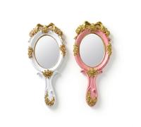 Zimoer Miroir à Main Vintage, 2 Pièces Miroir avec Poignée Maquillage Ovale, Motif Rose en Relief, Portable pour Le Maquillage, Le Coiffeur, la Maison, Les Voyages (Blanc, Rose)