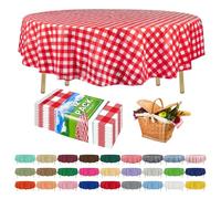 ZIMPLEWARE Lot de 12 nappes Rondes jetables en Plastique Vichy Rouge de | Nappes jetables en plastique durable, résistantes à la décoloration et aux déchirures pour fête, événement