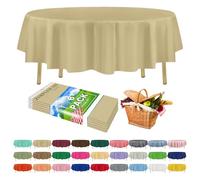 Zimpleware Nappe ronde en plastique jetable beige haut de gamme (lot de 6), 213 cm de diamètre, parfaites pour toute table jusqu’à 1,8 m de diamètre, idéales pour fêtes et réceptions