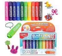 ZIMPLI - 10 x Grands Bâtons de Peinture pour le Bain, Crayons de Bain, Stylos de Peinture pour Enfants, Twist & Paint, Couleurs Vives, Sans Salissure, Nettoyage Facile, Séchage Rapide, Non Toxique
