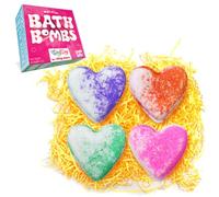ZIMPLI - 4 x Grandes bombes de bain Coeur d'Amour, Coffret cadeau pétillant et hydratant pour elle, cadeaux de St-Valentin et de Fête des Mères pour les femmes, petites amies, épouses