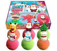 ZIMPLI 6 Grandes Bombes de Bain Surprise Père Noël, 6 Jouets de Noël, effervescentes, moussantes, Coffret Cadeau coloré pour Enfants