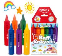 ZIMPLI - 6 Gros Crayons de Bain, stylos de Bain colorés lavables pour Enfants, Jouet de Douche créatif sans désordre, Amusement de Bain effaçable, bâtons de Peinture pour la Baignoire