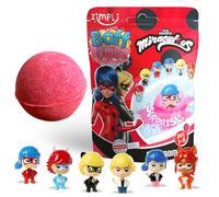 ZIMPLI Bombe de bain surprise Miraculous, Grand modèle, avec 1 des 6 jouets Miraculous à collectionner, un par Baff Bomb, cadeaux à collectionner pour filles et garçons, parfum fraise