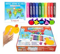 ZIMPLI - Coffret d’Activités Baff Paints, 10 Bâtons de Peinture Lavables pour le Bain, Livre de Bain à Colorier, Éponge Canard, 5 Tampons Formes Amusantes & Sac de Rangement en Maille