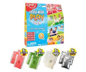 Zimpli Kids Mega Pack 12 Utilisations - 3 Gelli, 3 Slime, 3 Snoball & 3 Crackle Baff - Jouet Sensoriel Éducatif et Créatif DIY pour Enfants, Red, Green, Yellow, Blue, White