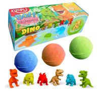 ZIMPLI Lot de 3 Grandes Bombes de Bain Dino Surprise, 1 des 6 Jouets Dinosaures à Collectionner, Un par Baff Bomb, Bombes de Bain Pétillantes pour Anniversaire