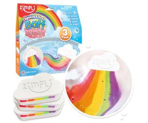 ZIMPLI - Lot de 3 Grandes Bombes de Bain Nuage Arc-en-ciel Baff Bombz, Crée un effet arc-en-ciel et une aventure pétillante à l’heure du bain, Bombes de Bain Effervescentes