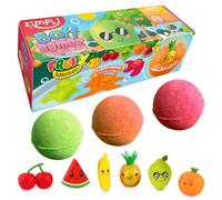 ZIMPLI - Lot de 3 Grandes Bombes de Bain Surprise Fruitées 100g, 1 des 6 Jouets Fruités à Collectionner, Un Jouet par Bombe de Bain, Jouet de Bain pour Enfants, Petit Cadeau à Prix Mini