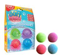 ZIMPLI Lot de 4 Baff Bombz, Crée une aventure colorée et pétillante à l’heure du bain, Coffret cadeau de bombes de bain pour enfants, Petits cadeaux pour chaussettes de Noël, Bio et naturel