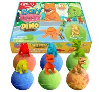 ZIMPLI - Lot de 6 Grandes Bombes de Bain Surprise Dino - 6 Jouets Dinosaures Surprise Inclus, Jouets de Bain pour Garçons, Cadeaux de Noël et d’Anniversaire, Coffret Cadeau Baff Bomb pour Enfants