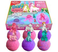 ZIMPLI - Lot de 6 Grandes Bombes de Bain Surprise Licorne - 6 Jouets Licornes Surprise Inclus, Jouets de Bain pour Filles, Coffret Cadeau Baff Bomb Effervescent, Cadeau de Noël