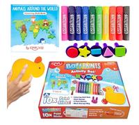ZIMPLI - Set d'activités Baff Paints, 10 bâtons de Peinture lavables pour Le Bain, Livre de coloriage pour Le Bain, éponge en Forme de Canard, 5 tampons Amusants et Sac de Rangement en Filet