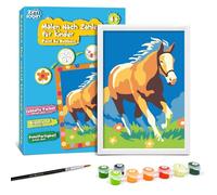 Zimrobin Peinture Numero Enfant -12×8cm Peinture par numéros enfants à partir de 5 6 7 ans filles et garçons，Cadeau créatif avec cadre 1 pinceau et peinture acrylique(Mignon poney)