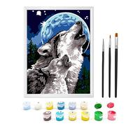 Zimrobin Peinture Par Numéros à partir de 7, 8, 9 Ans, Fille et Garçon, Peinture Par Numéros pour Enfants avec Cadre, 3 Pinceaux et Peintures Acryliques, 18 x 24 cm (Le Loup et La Lune)