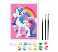 Zimrobin Peinture par numéros à partir de 7, 8, 9 ans, pour fille et garçon, avec cadre, 3 pinceaux et peintures acryliques, 18 x 24 cm (belles licornes)