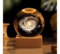 Zimuty Boule de cristal 3D, modèle de planète 3D avec base LED en bois, lampe galaxie spatiale, décoration d'intérieur, cadeau d'astronomie, veilleuse pour enfants, 60 mm