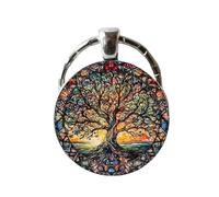 Zinc Alloy Plant Keychain - Artistic Tree Pendant, Color Round Accessory | Stylish Tree Design Ornament For Bag Purse Luggage School Teen Room Decoration