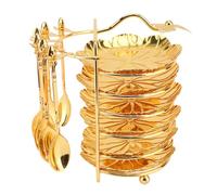 Zinc Alloy Plate Spoon Set with Storage Rack | 6 Trays & 6 Spoons for Steaks/Fruits/Snacks | European Style Metal Utensil Kit for Cakes & Pasta (Type 2)