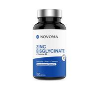 NOVOMA Zinc Bisglycinate 15 mg + Vitamine B6, 120 Gélules, Actif breveté TRAACS®, Immunité & Acné, Fabriqué en France