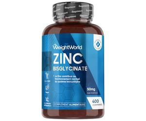 Zinc Bisglycinate 400 Comprimés Vegan, 1 Comprimé Tous les 2 Jours Soit 12,5 mg par Jour, Zinc Complement pour Homme et Femme, sans Stéarate de Magnésium