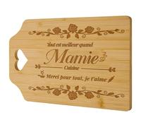 Zindoo Cadeau Mamie Noel Cadeau pour Mamie Originale Planche a Decouper 100% Bambou Gravure Laser Antibactérienne Renouvelable Durable Idéal pour Fête des Grands-Mères Anniversaire Noël
